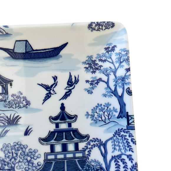 Shabby Chic Melamine Chinoiserie Appetizer Plates White & Blue Willow Set 4 New - Picture 6 of 12